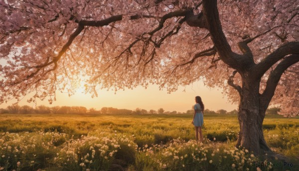 The charm of a female in a bold sunset outdoors