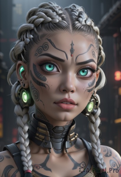 The timeless beauty of a cyborg in a tranquil dynamic scene