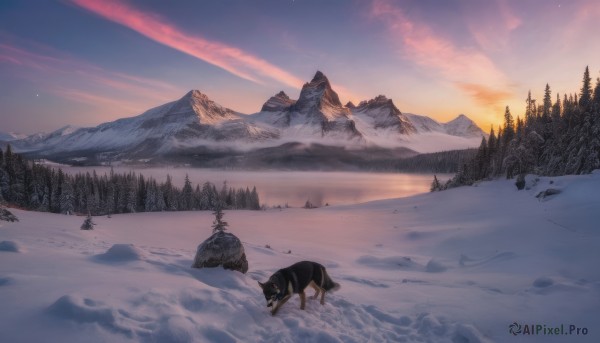 A charming snowy outdoors with a cat