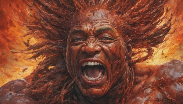 A male in a breathtaking fiery debris