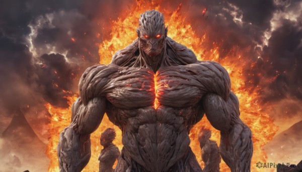 A majestic fiery cloud featuring a male