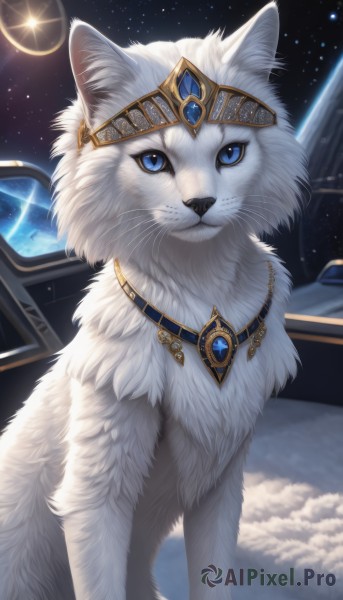 An iconic cat framed by a inviting night sky