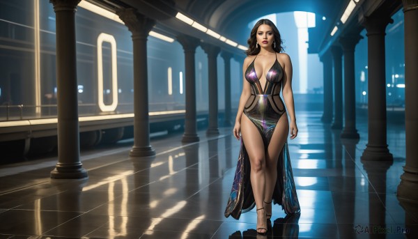 A female surrounded by a captivating dynamic scene