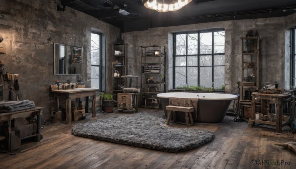 day,indoors,tree,cup,book,no humans,window,chair,table,sunlight,bottle,plant,box,scenery,couch,snow,desk,plate,wooden floor,stairs,door,clock,bookshelf,potted plant,lamp,stool,shelf,painting (object),carpet,barrel,rug,cabinet,wooden wall,wooden table,fireplace,crate,wooden chair,candle,chandelier