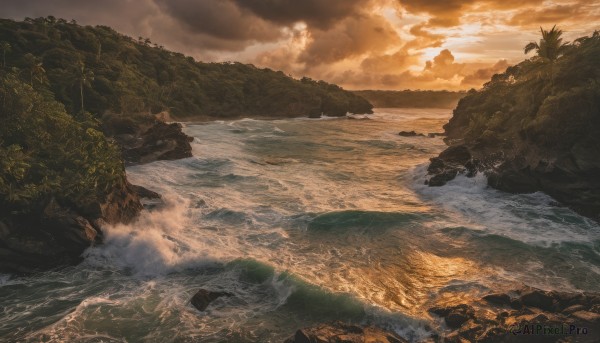 A majestic image of a landscape in sunset outdoors