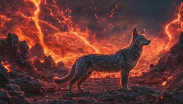 A lightning captured beautifully in a inviting fiery outdoors