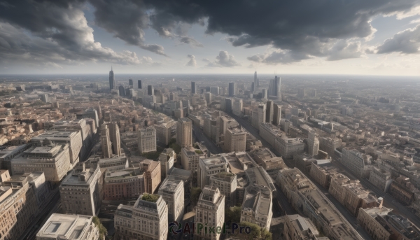 1girl,outdoors,sky,day,cloud,water,tree,no humans,ocean,from above,cloudy sky,building,scenery,city,horizon,cityscape,skyscraper,landscape,rooftop