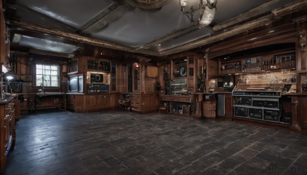 indoors,no humans,window,night,chair,table,scenery,lantern,wooden floor,stairs,sign,door,clock,light,lamp,shelf,shop,ceiling light,cafe,sunlight,bottle,light rays,tiles,candle,stool,ceiling,barrel,candlestand,cabinet,chandelier