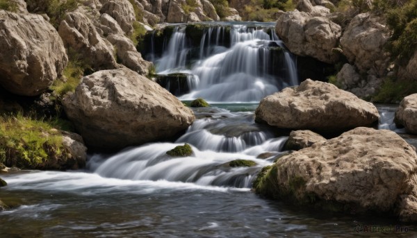 A waterfall showcased in a tranquil day