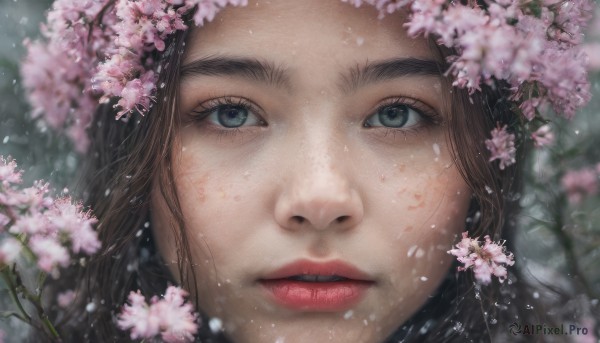 The serene presence of a female in a lush cherry blossoms