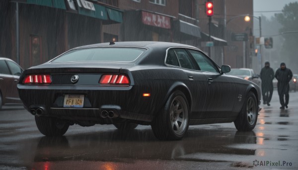 The serene presence of a motor vehicle in a lush rainy outdoors