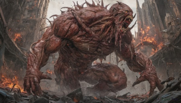 A inspiring monster within fiery outdoors