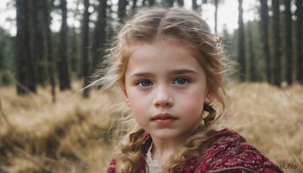 1girl,solo,long hair,looking at viewer,blue eyes,blonde hair,hair ornament,jewelry,closed mouth,braid,earrings,outdoors,blurry,twin braids,lips,grey eyes,depth of field,blurry background,wind,portrait,nature,forehead,freckles,realistic,tears