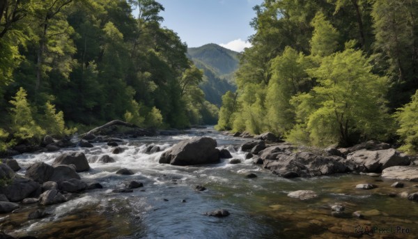 outdoors,sky,day,cloud,water,tree,blue sky,no humans,nature,scenery,forest,rock,mountain,river,waterfall,landscape,lake,stream