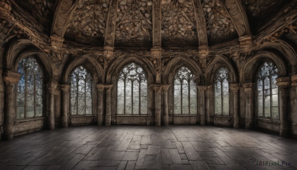 day,indoors,no humans,window,sunlight,scenery,stairs,tiles,architecture,tile floor,pillar,stained glass,hallway,church,arch,column,stone floor,wooden floor,door,floor,pavement,vanishing point,brick floor