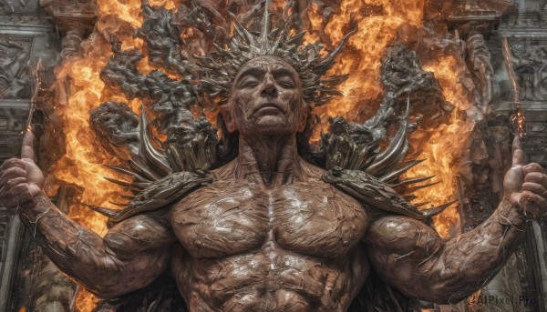 A stunning view of a male in fiery dynamic scene