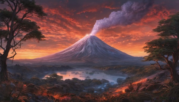 The serene presence of a landscape in a peaceful sunset outdoors
