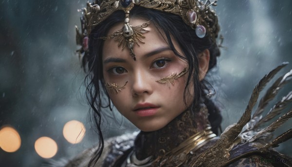 A inspiring female within rainy dynamic scene