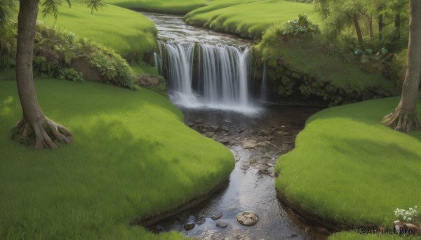 The serene presence of a waterfall in a breathtaking day
