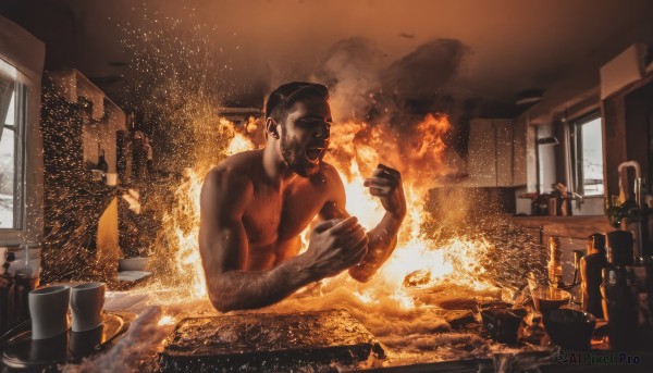 A refreshing image of a male in fiery window
