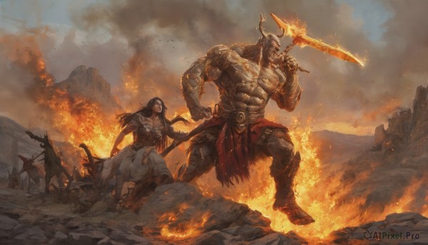 Image of a male in a peaceful fiery outdoors