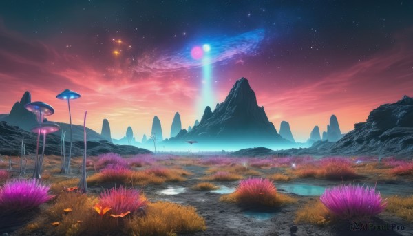 A stunning view of a landscape in sunset outdoors