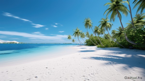 outdoors,sky,day,cloud,water,tree,blue sky,no humans,shadow,ocean,beach,plant,nature,scenery,sand,palm tree,horizon,shade,summer,shore,cloudy sky,forest,road,bush,landscape,island