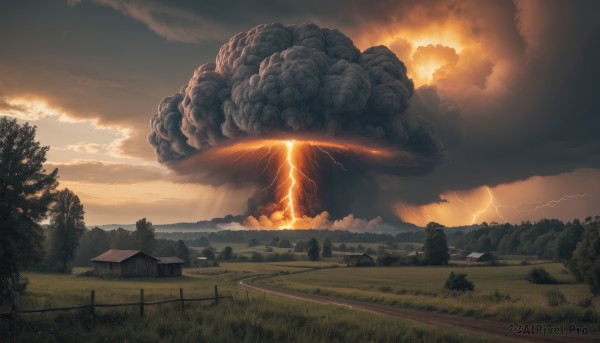 A lightning showcased in a vivid sunset outdoors