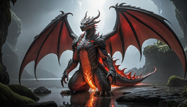 A monster in a picturesque fiery outdoors