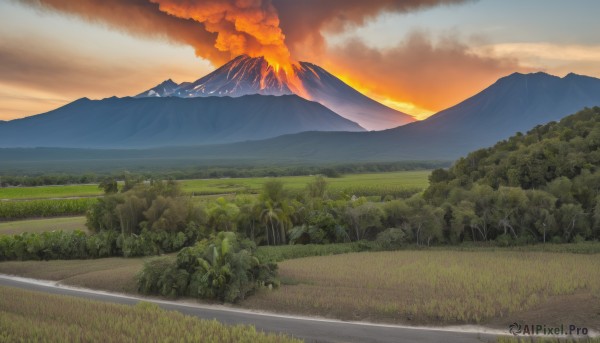 A landscape in a picturesque sunset day