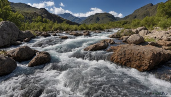 A waterfall surrounded by a serene day