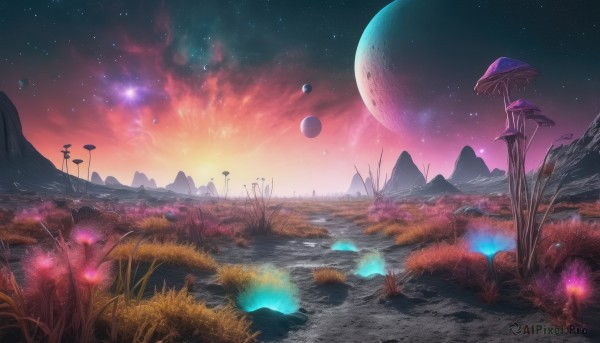 A stunning portrayal of a landscape in a lush sunset outdoors
