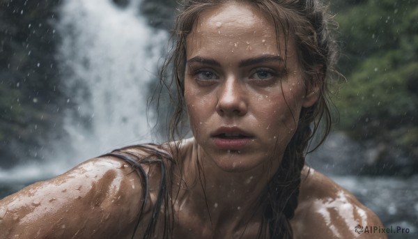 The charm of a female in a tranquil rainy outdoors