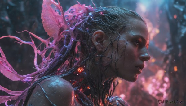 A female in a picturesque dynamic scene