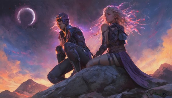 A male set against the backdrop of a captivating sunset outdoors