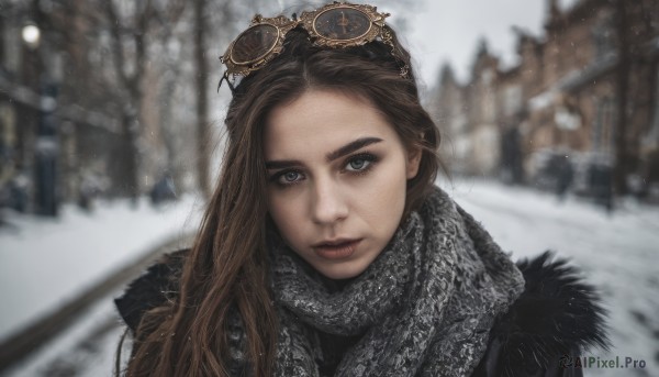 A serene snowy day featuring a female
