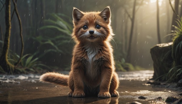 A peaceful image of a cat in rainy day