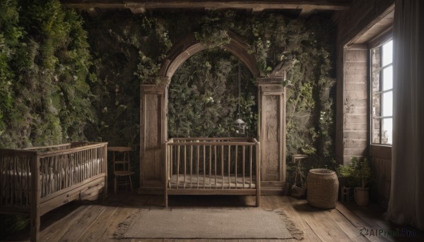 outdoors,day,indoors,tree,no humans,window,chair,sunlight,plant,curtains,nature,scenery,wooden floor,stairs,door,potted plant,flower pot,railing,pillar