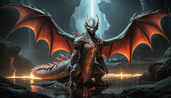 A monster amidst a calm fiery outdoors
