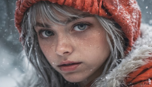 A female surrounded by a lush snowy snow