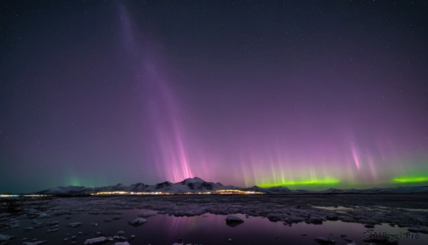 outdoors,sky,water,no humans,night,ocean,beach,star (sky),night sky,scenery,starry sky,reflection,rock,horizon,shore,aurora,landscape,milky way