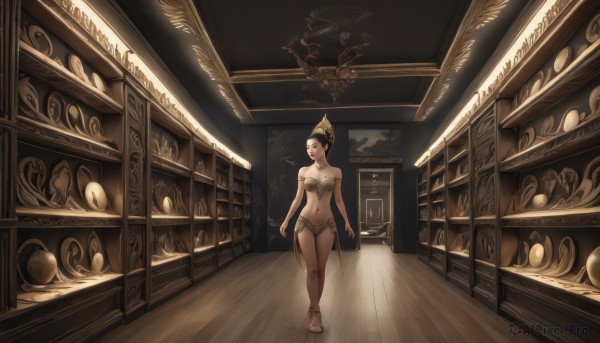 The charm of a female in a scenic wooden floor