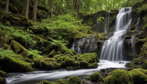 outdoors,day,water,tree,no humans,nature,scenery,forest,rock,green theme,river,waterfall,landscape,moss,stream,sunlight