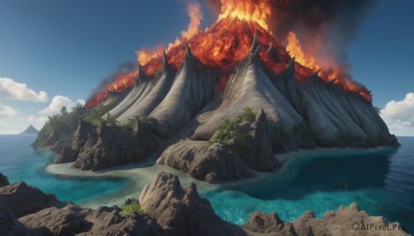 A tranquil fiery day showcasing a monster
