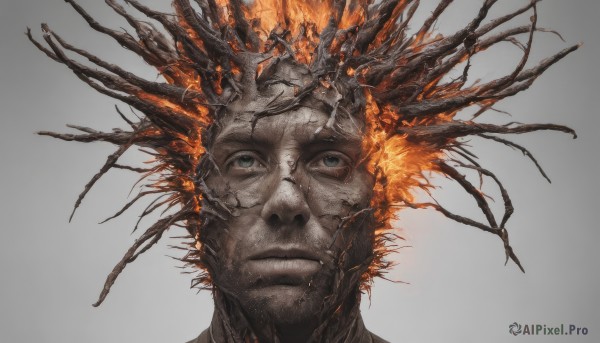 A male framed by the beauty of a lush fiery dynamic scene