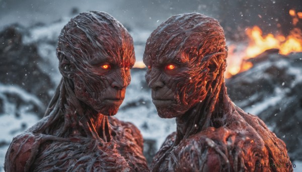 A alien surrounded by a lush fiery dynamic scene