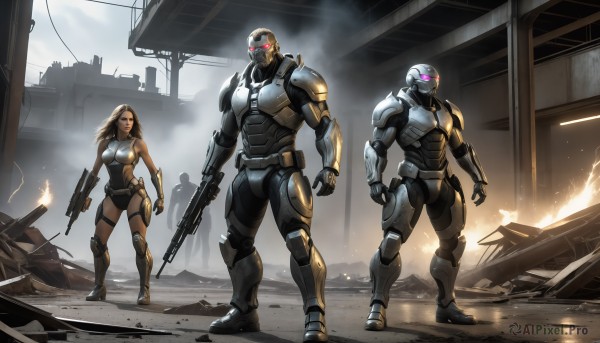A delightful capture of a cyborg within fiery building