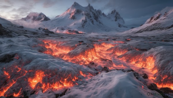 A landscape set against the backdrop of a breathtaking snowy outdoors