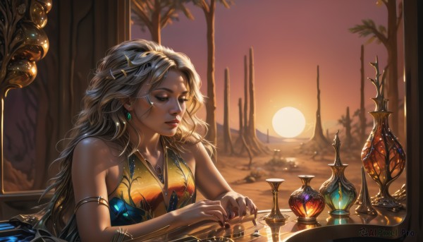 A captivating female within sunset outdoors
