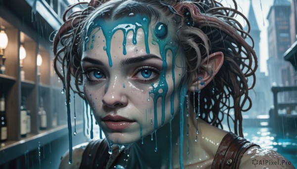 The timeless beauty of a female in a bold rainy outdoors